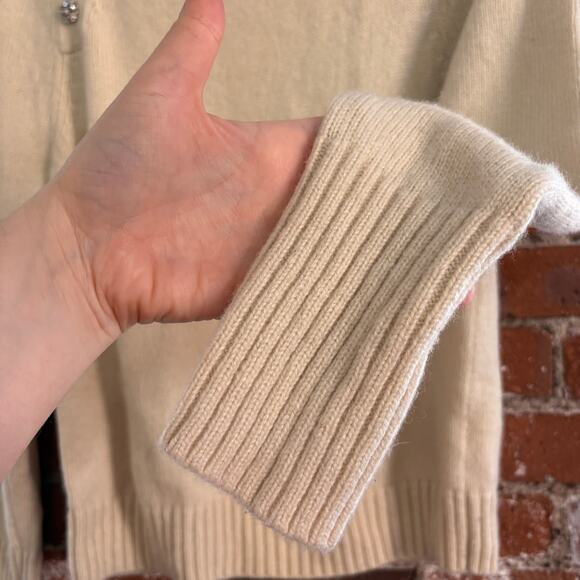 J. Crew Crewneck Sweater with Jeweled Buttons in Natural Ivory Sz M Lambswool - Picture 7 of 9